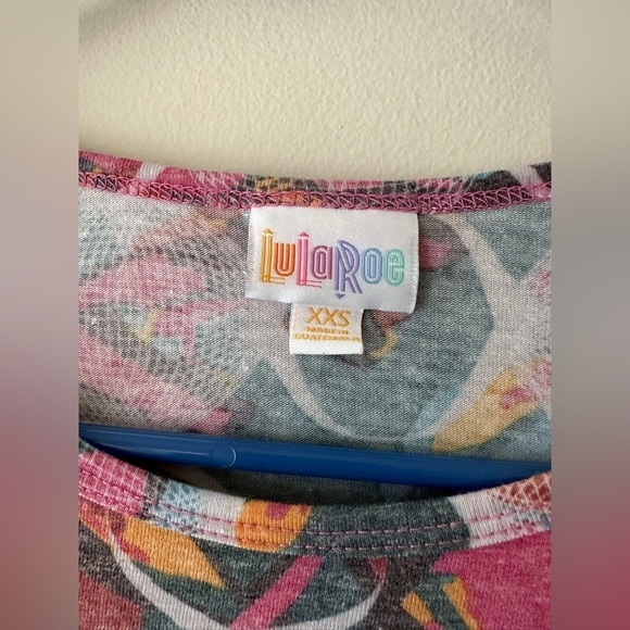 Lularoe Irma Pink Brown High Low Short Sleeve Relaxed Fit Blouse Sz XXS NWT - Picture 5 of 8